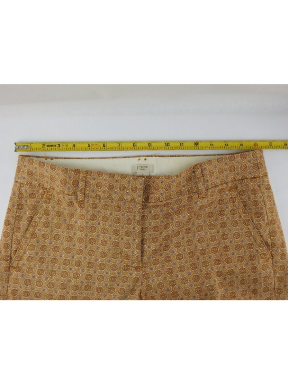 J Crew City Fit Printed Pants Womens Sz 6 Stretch Ankle Geormetric Gold - Picture 5 of 7